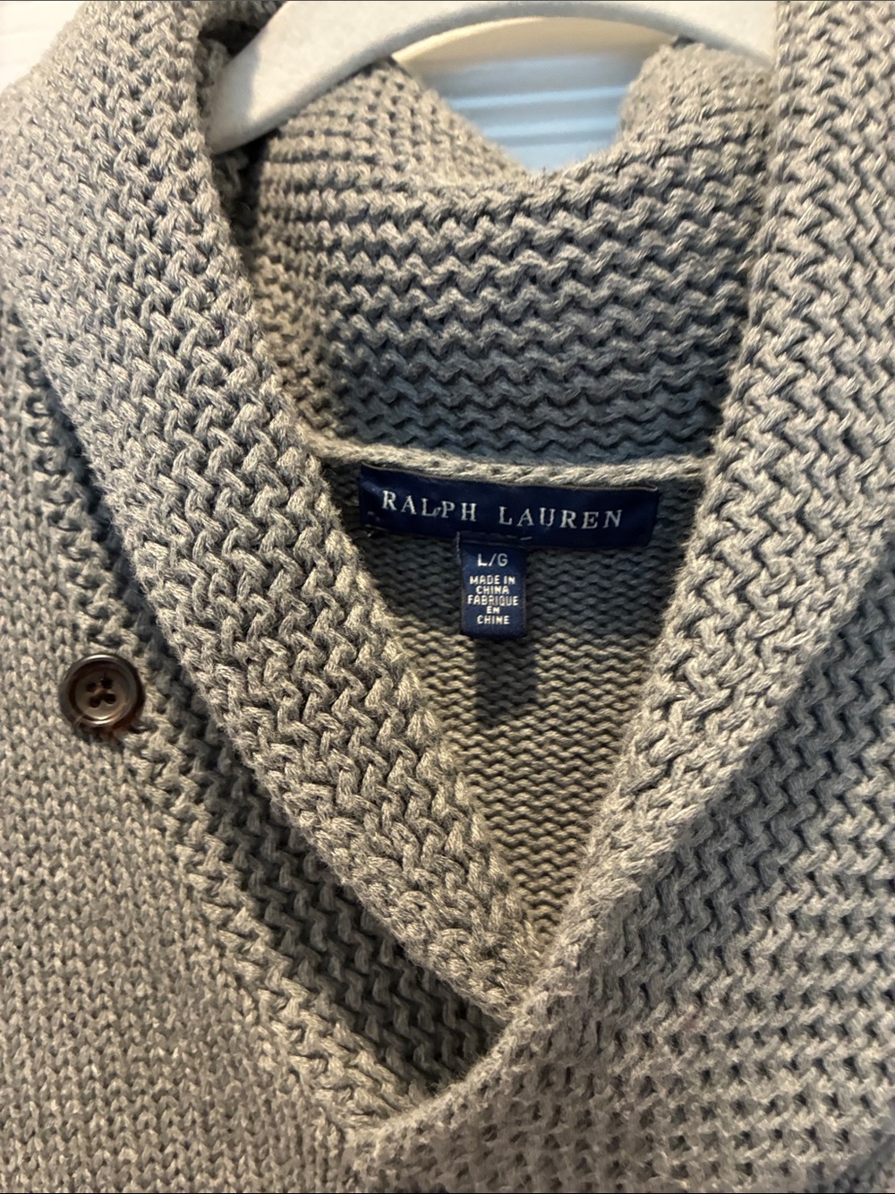 Ralph Lauren Gray Shawl-Collar V-Neck Sweater with Pony Logo - Picture 2 of 5
